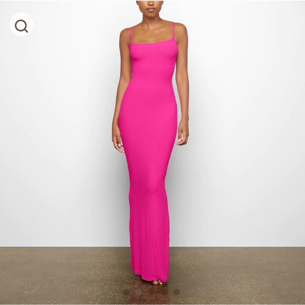 Skims Hot Pink soft lounge long slip dress